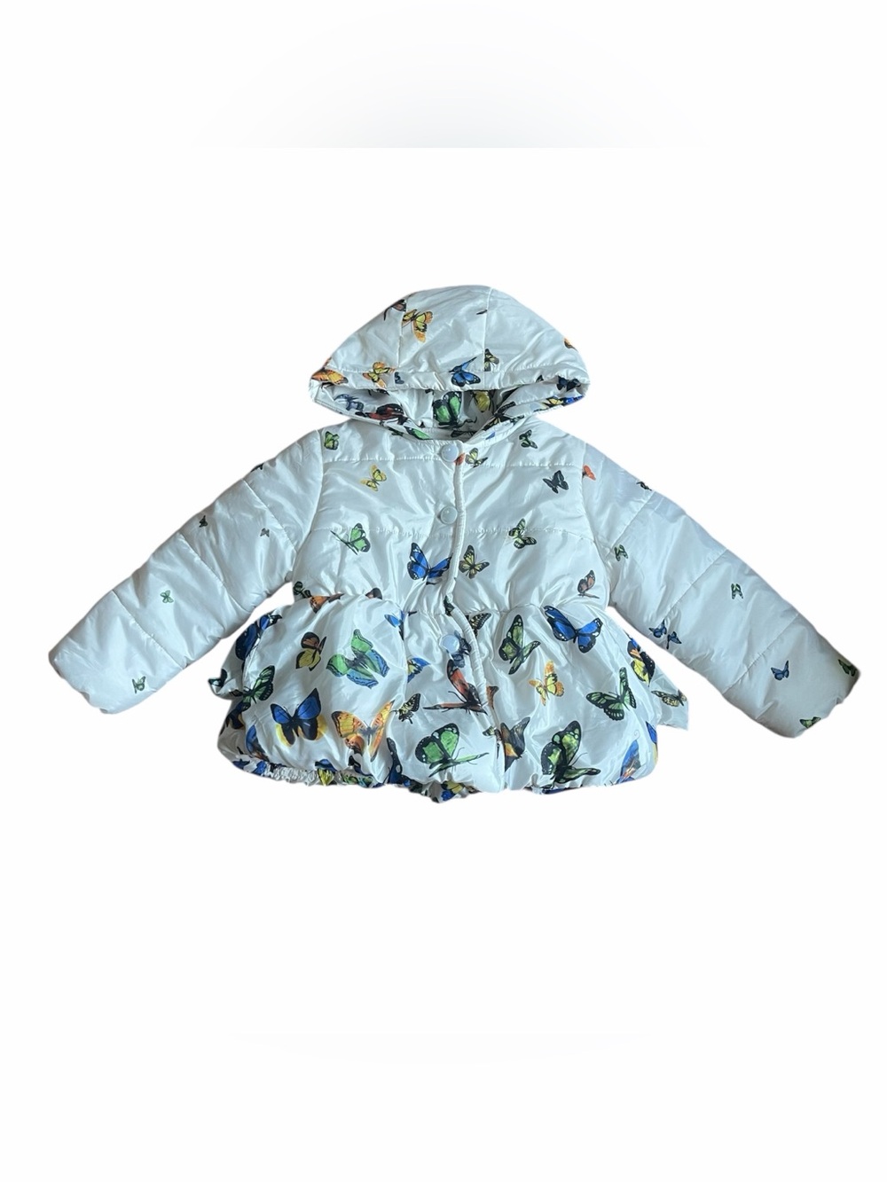 PatPat White Hooded Butterfly Print Puffer Coat 5-6 Y Girls